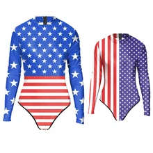 Новые летние пикантные с длинным рукавом звезды полосы США одежда для купания с флагом боди 3D принты один предмет женский купальник Спорт ванный комплект