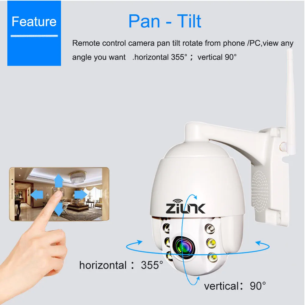 ZILNK IP камера wifi PTZ 5X Zoom 1080P HD двухстороннее аудио 2MP беспроводная безопасность Внешняя скорость мини-камера Купола Onvif CamHi