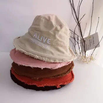 

New Children's Hat Korean Alphabet Embroidery Fisherman Hat Boys and Girls Fashion Woolly Bowl Cap Toddler Baby Clothes