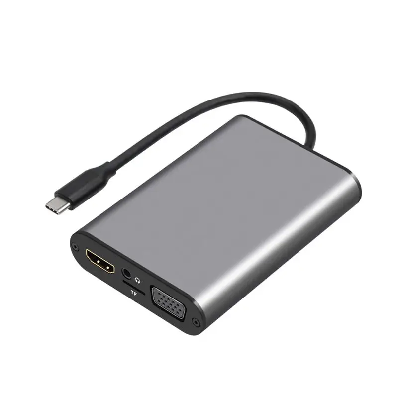 Usb-C Hub Adapter With Hdmi 4K 30Hz, Vga, Audio Jack, Ethernet Rj45,Usb 3.0,Tf Card Slot,Type-C Pd Port For Macbook Pro