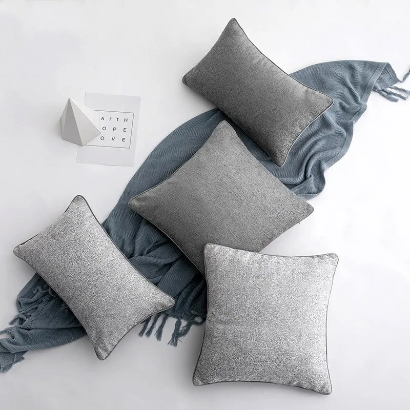 

Modern Light Luxury Simple Solid Color Cushion Cover Sofa Bedroom Bed Cushion Pillow High-grade Home Decoration Gray Pillowcase