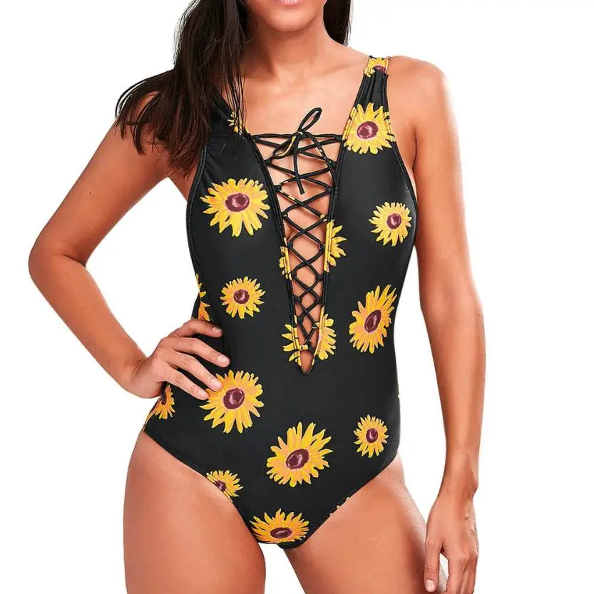 

Swimwear Sexy OnePiece Swimsuit Push-Up Padded Floral Print High Waist Large Cup Swimsuit Halter Maillot De Be Bain Vintage JUN7