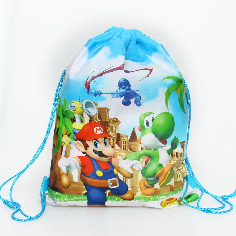 1 шт./лот детский душ Mochila нетканый материал для мальчиков сувениры рюкзак Супер Марио украшения День Рождения Вечеринка шнурок подарки сумки