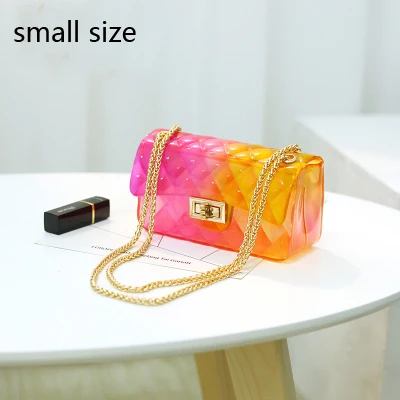 Clear Colorful Transparent jelly Bag Gradient Candy Color Crossbody Bags Designed Ladies Shoulder Chain Messenger Bag - Цвет: pink orange small