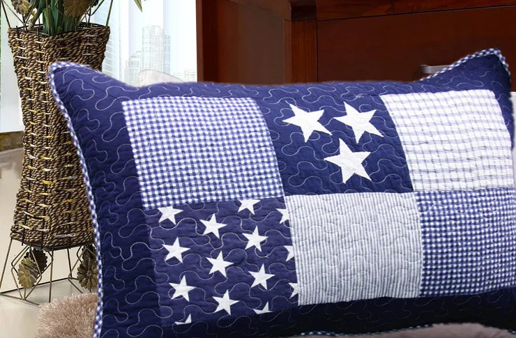 

high quality new Fashion children's boy pillow cover 50*70 patchwork plaid pillowcase blue stars 100% cotton free shipping