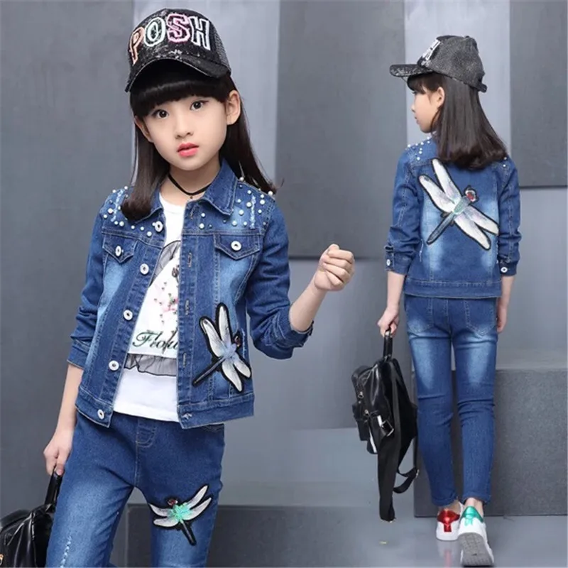 Hot Children's Suit 2017 Children's Suit Spring New Girls Jeans Suit