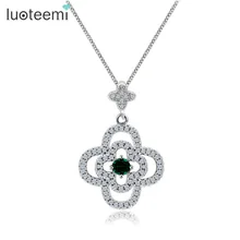 LUOTEEMI Girls Fully Tiny CZ Paved Lucky Clover Flower Pendant Necklaces For Women Wholesale White Gold