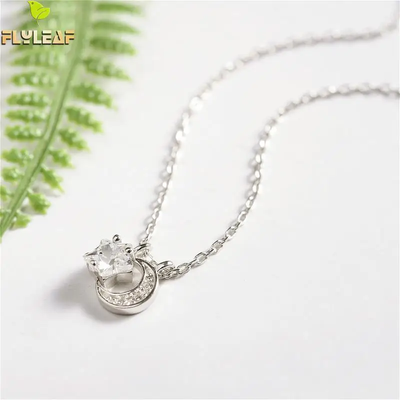 

Flyleaf 925 Sterling Silver Star Moon Cubic Zirconia Bracelets For Women Simple Fashion Fine Jewelry Charm Bracelets & Bangles