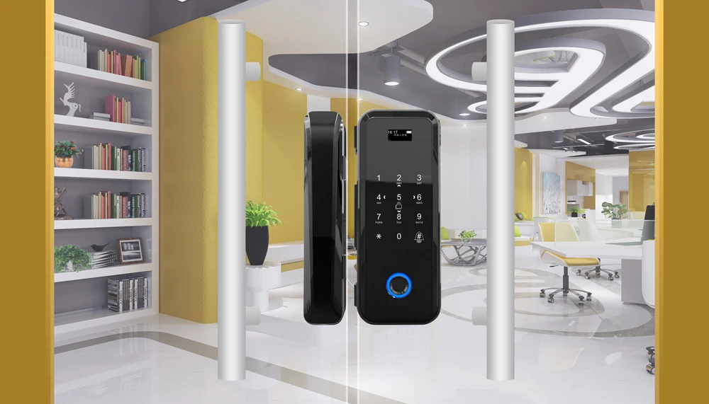 Electric Fingerprint Lock Office Keyless Glass Door Lock With Touch Keypad Smart M1 Card Remote Control Key Door Lock