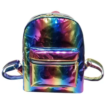 

2018 backpack women leather Rainbow Laser Leather School Bag Backpack Satchel Women Trave Shoulder Bag 5.16