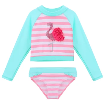 

BAOHULU Cartoon UPF50+ Swimsuit Kids Floral Long Sleeve Girls Swimwear Two Piece Swimming Suits Pink Bathing Suit for Children