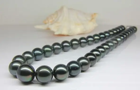 

Superb 9-10mm Natural Tahitian genuine black peacock round pearl necklace