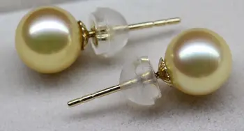 

charming 10-11.5mm south sea natural gold round pearl earring 18k