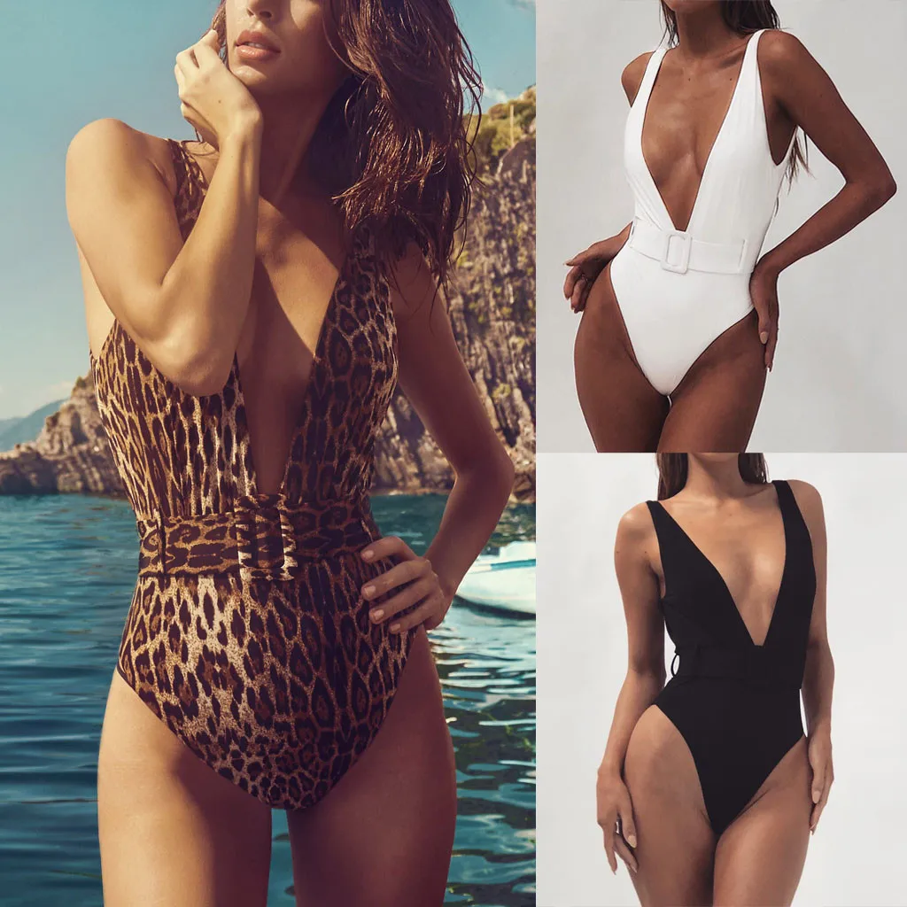 

Women's Bikini Leopard One Piece Swimsuit Knotted Pushups Filled Bra Swimwear Beachwear Female Bathing 1PC