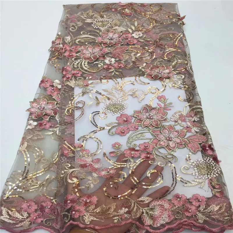 

African Lace Fabric 2018 High Quality Lace 3D Lace Fabric Beautiful Applique Beads Lace for Nigerian Wedding Dress A1434-1