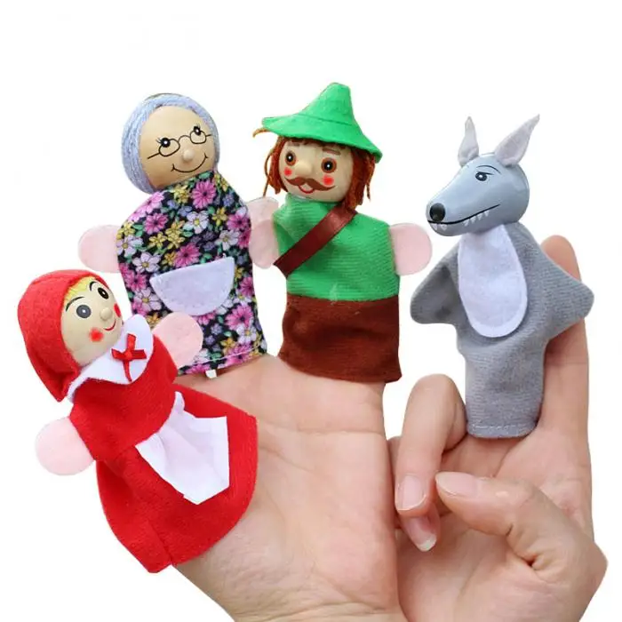 4 шт./лот дети пальчиковые куклы плюшевые игрушки Красная Шапочка деревянный во главе сказка рассказом марионетки YJS Drop