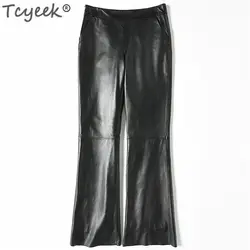 Tcyeek Плюс Размер штаны из натуральной кожи женская весенняя одежда расклешенные брюки из натуральной овчины черные брюки элегантные