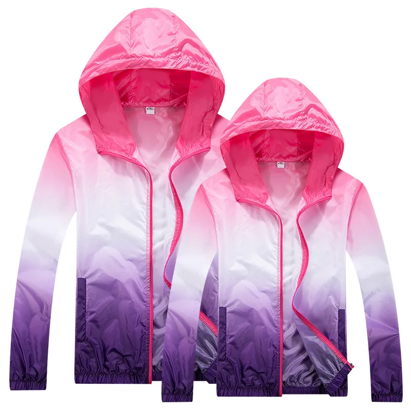 Новые градиентные цвета для мужчин и женщин быстросохнущая кожа водонепроницаемые отражающие ультрафиолетовое излучение покрытия Спортивная одежда для отдыха на природе походная Мужская и женская куртка - Цвет: Pink Purple