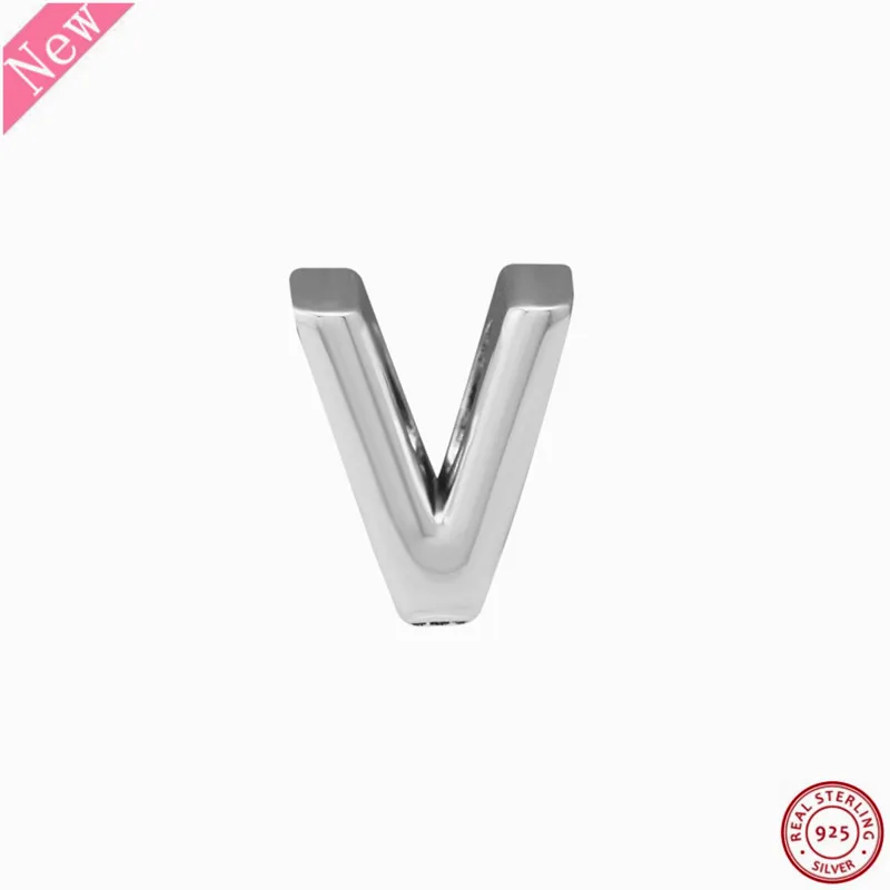 

NEW Letter V Charm Beads for Women Jewelry Making Embossed with Hearts & Dots DIY Fit PANDORA Charms Silver 925 Original LE017-V