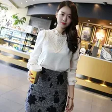 Fashion Women Blouse Lace Stitching Blouse Spring Crochet Lace Hollow Out Blouse Elegant White Shirt Sweet Girl Tops AD-GL088
