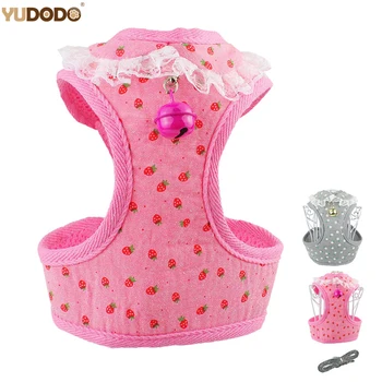 

Soft Dog Harness Puppy Leash Set Breathable Mesh Adjustable Chest Strap Cute Bell Lace Pet Vest Harnesses Small Dog Cat Supplies