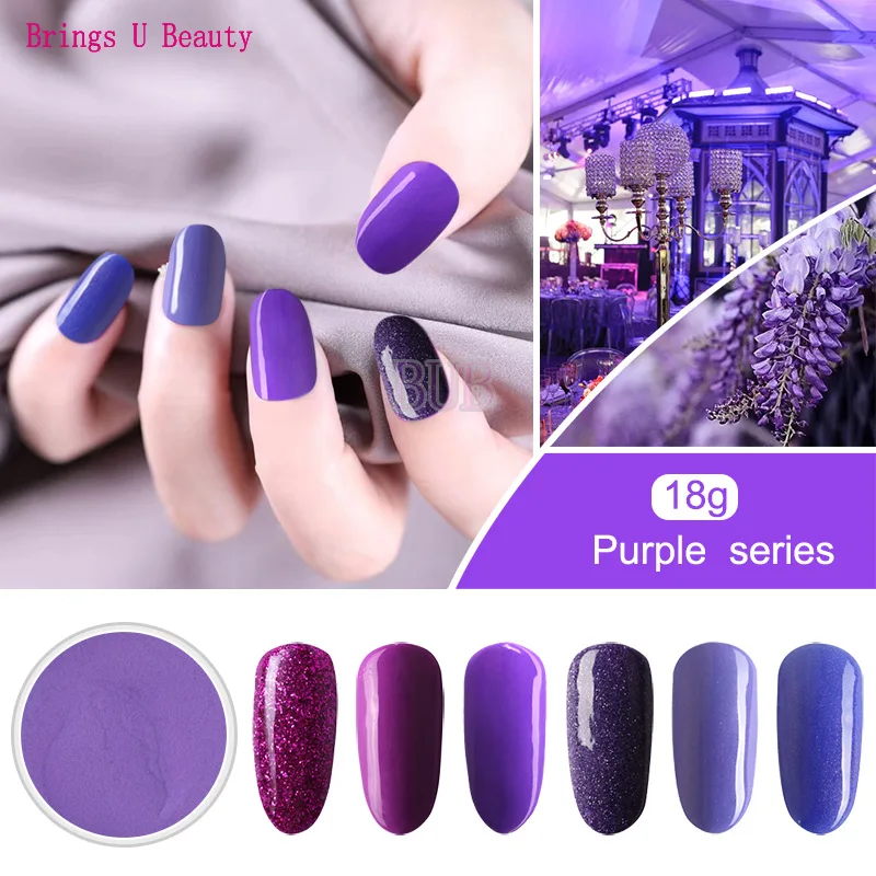 

Very Fine 18g/Box 6 in 1 Romantic Violet Purple Series Dipping Powder Easy Operate Without Lamp Cure Natural Dry DIY Dip Powder