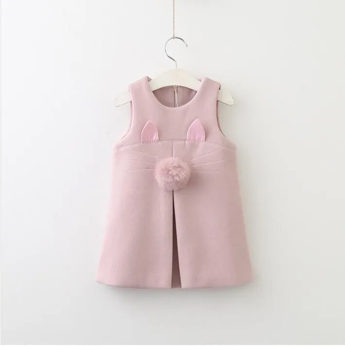 

Autumn winter baby girl dress pink fur ball sleeveless winte kids Dresses Princess fox children clothes