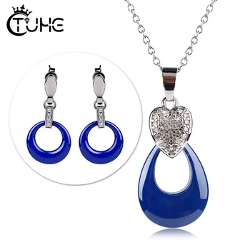 

Healthy Ceramic Jewelry Set Blue Water Drop Cubic Zirconia CZ Dragonfly Necklace Earring Wedding Accessory Gift for Women 2019