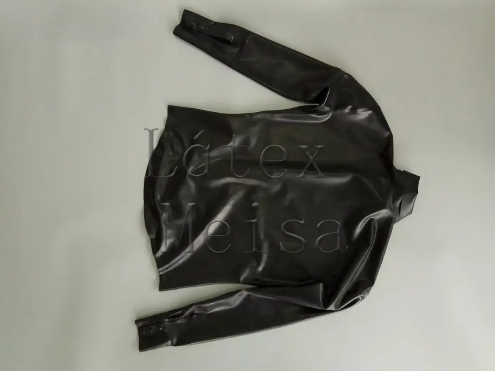 Однотонный латексный Топ черного цвета, женские латексные Блузы с длинными рукавами, ручной работы