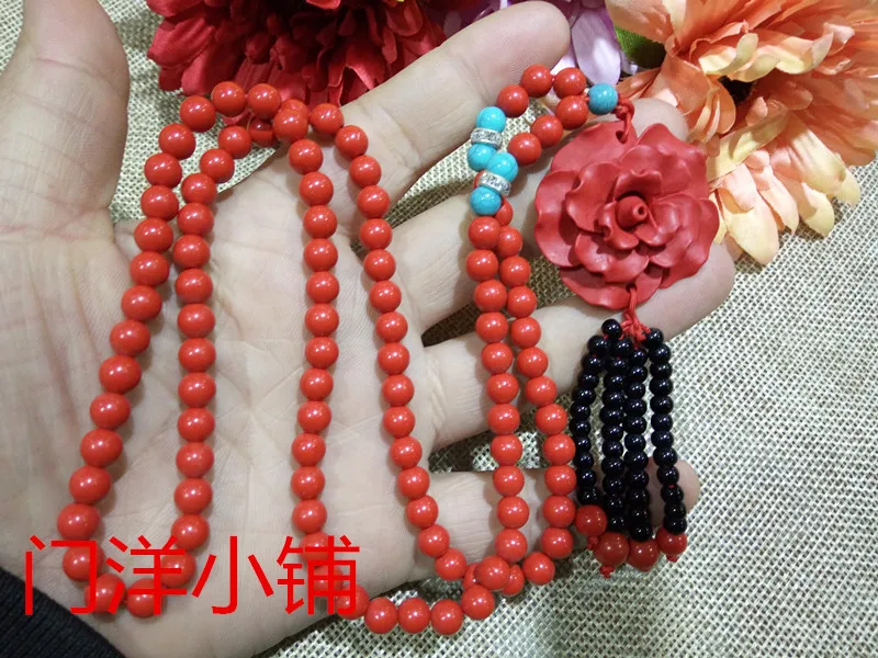 

Cinnabar beads bracelets 108 beads flower beads beads accessories sweater chain necklace