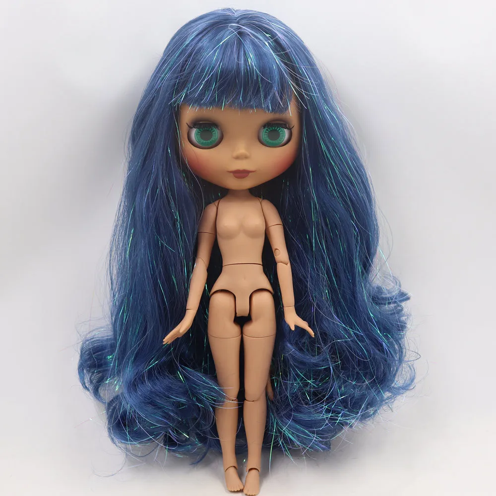 Ледяная Обнаженная кукла Blyth No. M-47-280BL6221 Shinging Blue hair JOINT body Black skin Matte face 1/6 BJD - Цвет: like the picture