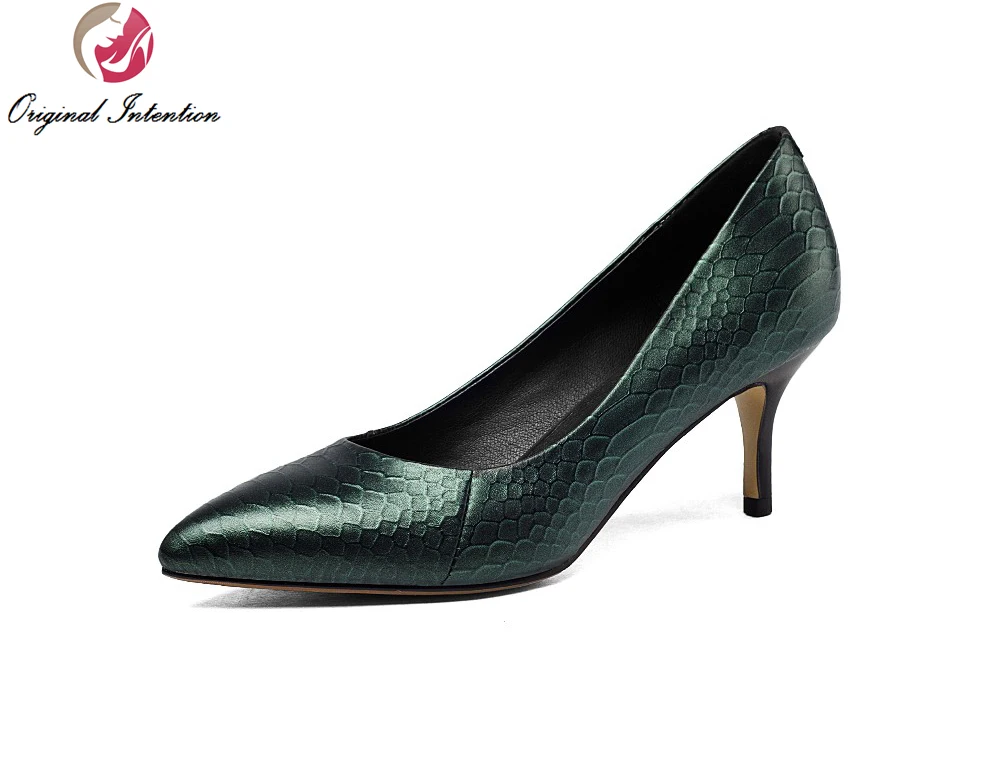 

Original Intention New High-quality Women Pumps Pointed Toe Thin Heels Pumps High-quality Black Green Shoes Woman US Size 4-10.5