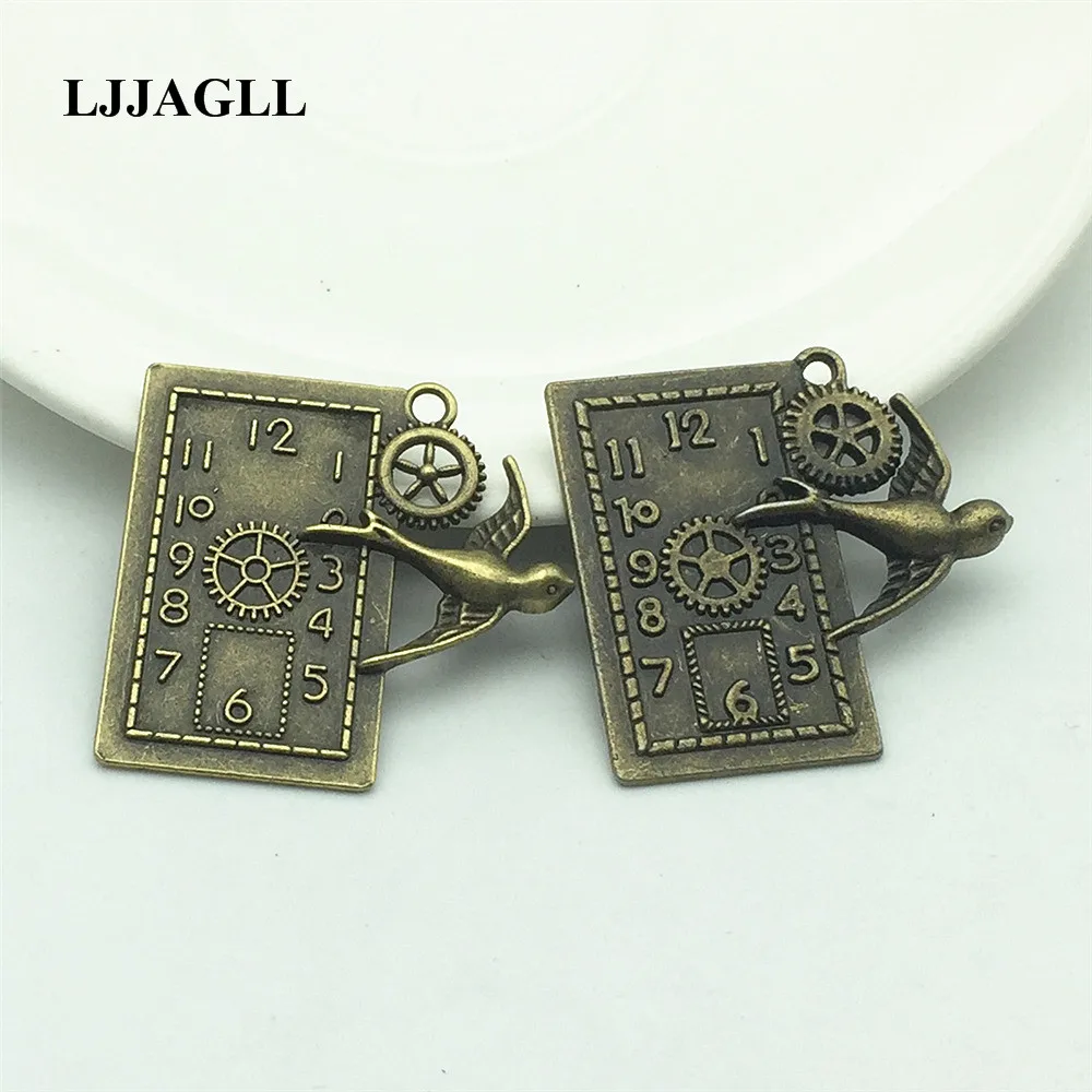 LJJAGLL 4pcs Metal Antique Bronze 40*39mm Steampunk Big Clock Charm