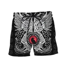 Новинка, модные мужские пляжные шорты, повседневные быстросохнущие шорты с 3d принтом в виде татуировки викингов для мальчиков, летние шорты для бега, леопард/Армия/Птица/гитара