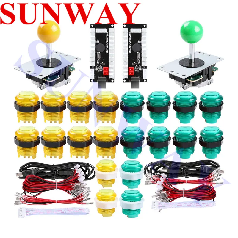 SUNWAY 2 игрока светодиодные аркадные кнопки и джойстики DIY kit 2X Джойстики+ 20x светодиодные аркадные кнопки игровой контроллер комплект для MAME