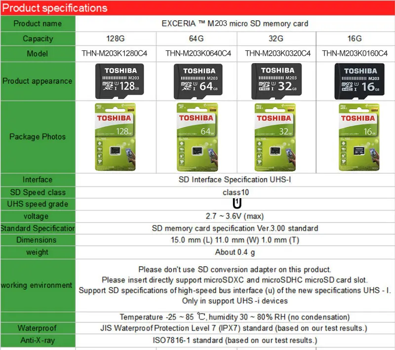 TOSHIBA M203 TF карта Micro SD карты 128 Гб 64 ГБ 32 ГБ оперативной памяти, 16 Гб встроенной памяти, слот для карт памяти 100 МБ/с. SDXC/SDHC Class10 UHS-I для смартфонов и планшетов