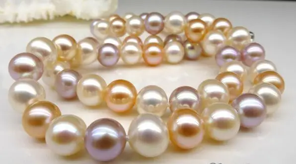 

Charming 20"9-10mm genuine south sea pink multicolor pearl necklace