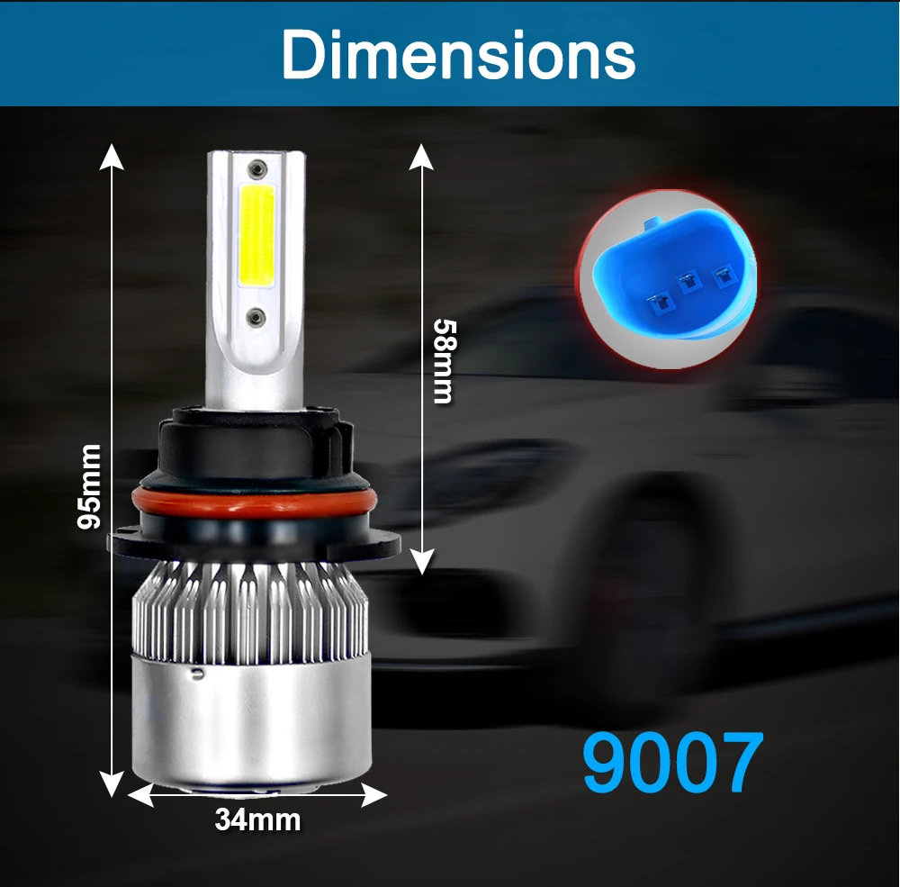 AICARKAS Светодиодные автолампы серия С6- 36W 4000LM 6000K с Чипом СОВ.Цоколь LED Лампа Н4 Ближний/Дальний свет Так Же Лампы с Цоколем H1 H3 LED H7 Светодиоды H11 880/881(Н27) 9005(HB3) 9006(HB4) 12V 24V