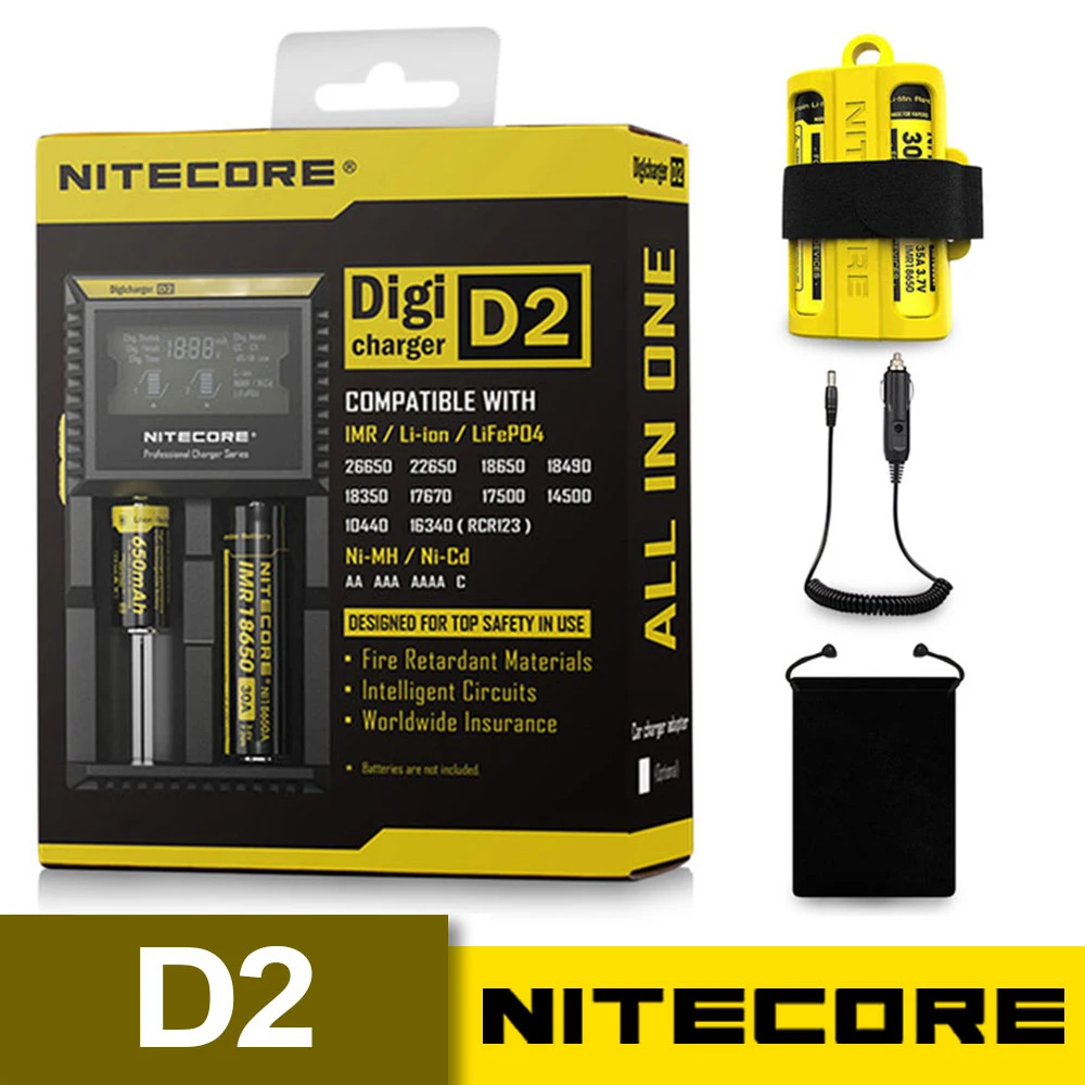 

Hot Original Nitecore D2 Digicharger LCD Intelligent Circuitry Global Insurance li-ion 18650 14500 16340 26650 Battery Charger