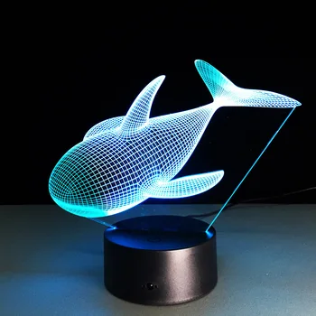 

7 Color Changing Whale Fish 3D Illusion Table Lamp 3D Night Light Baby Sleeping Nightlight Children Xmas Gift