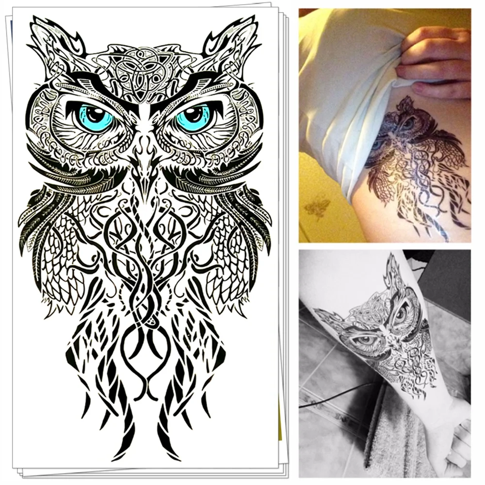 for tattoo 3 days temporary Blue Style Art, Temporary Body Tattoo Owl Eyes Wild 25