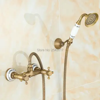 

Antique Retro Brass Shower Faucet Noble and Elegant Bathroom Shower Set Wall Mount with Ceramic Hand Shower ZR003