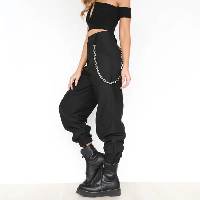2018 Fashion Women Chain Pocket Cargo Pants Female Harem Pants Fitness Streetwear Trousers Pants