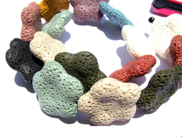 

lava volcanic gems,27mm 5strands 16inch strand,high quality flower florial petal black white yellow red green mixed jewelry bead