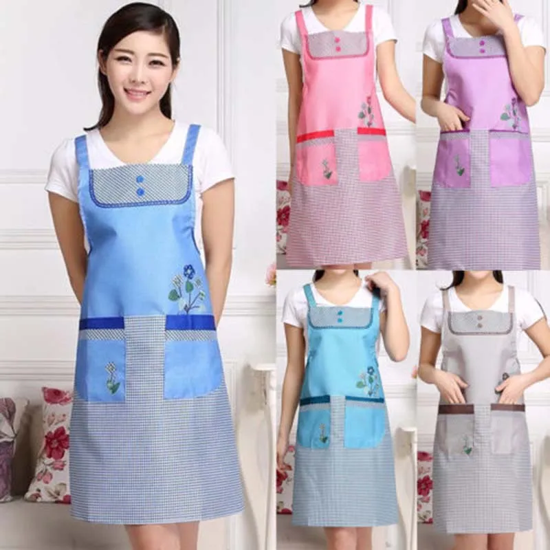 Fashion Women Floral Bowknot Cooking Kitchen Restaurant Bib Apron With Pocket oil-proof waterproof Chef Kitchen Cooking apron
