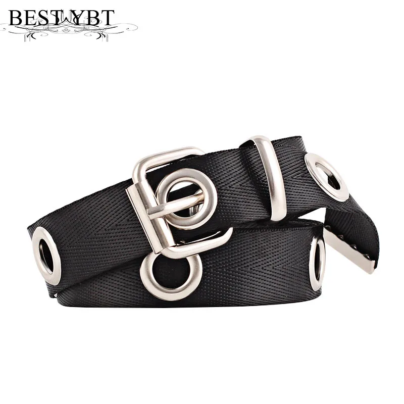 

Best YBT Women's Belt Women's Pin buckle blow hole Canvas casual Belts Elongation of hollow air hole Casual belt polychromatic