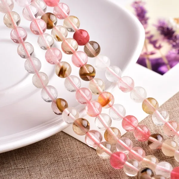 

12mm Quartz natural stone jewelry findings kit smooth beads necklace diy tassel bracelet crystal watermelon dream color