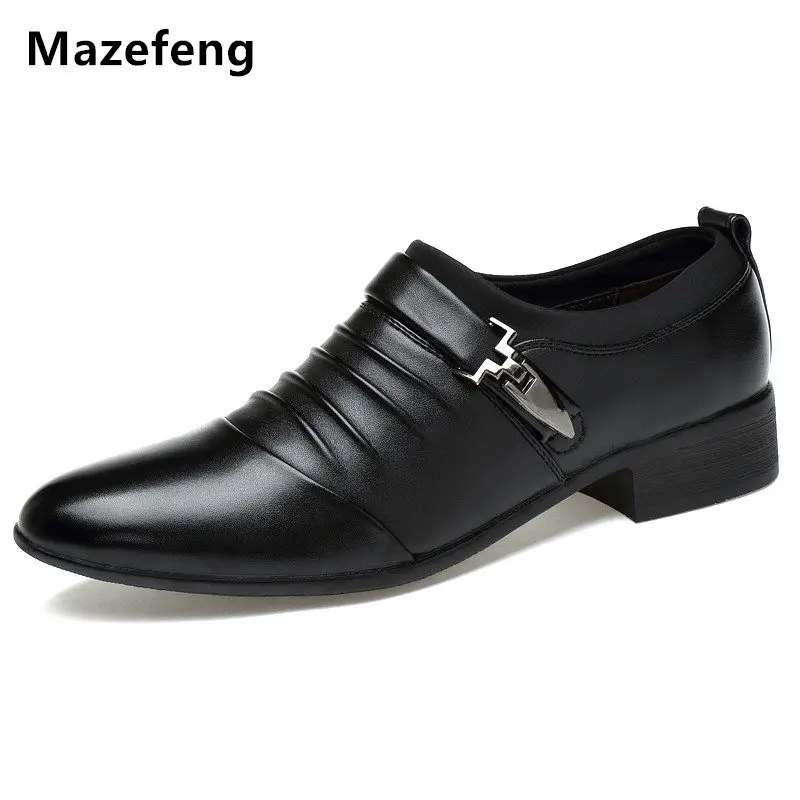 Mazefeng England Style Men Dress Shoes Buckle Strap Business Shoes