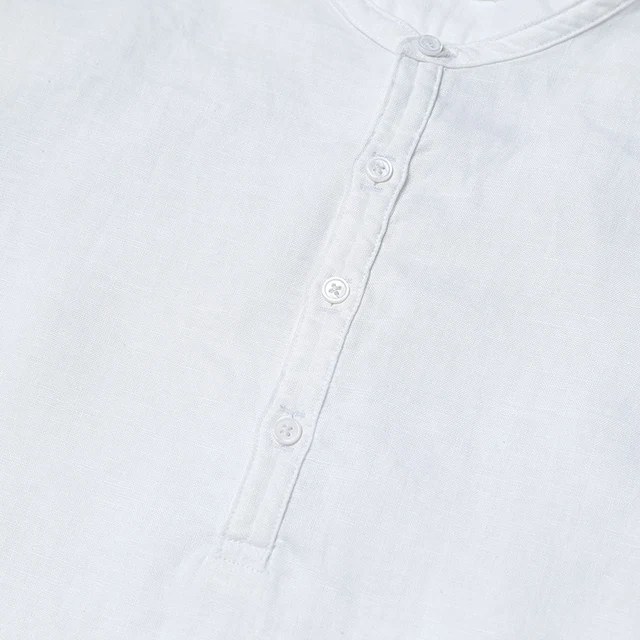 Simwood 2018 New Arrival Summer Short-sleeved Shirts Men 100% Linen White Solid Color Slim Fit Plus Size Collarless Tops CS1534