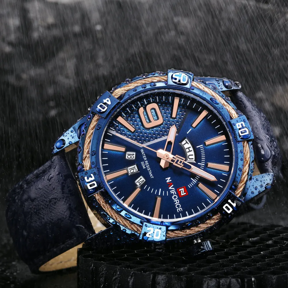 

NAVIFORCE Sports Mens Military Watches Top Brand Luxury Quartz Blue Watch Leather Strap Date Clock Waterproof Fashion Wristwatch